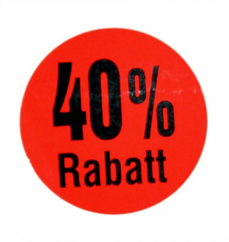 Etikett 40% rabatt Ø= 29mm 1000 stk