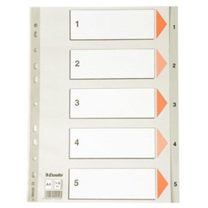 Hovedbilde Register 1-5 grå A4 Esselte 20 pk.