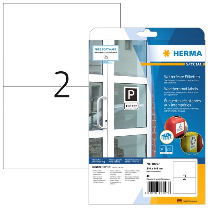 Hovedbilde Etiketter Utendørs A4 210x148 Hvit (40) Herma