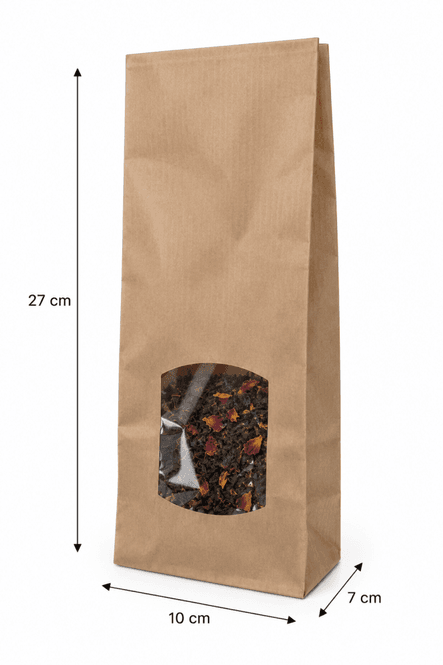 Hovedbilde Papirpose brun med vindu 10x7x27cm 1000 stk
