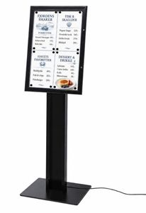 Menystativ 4 x A4 med LED lys sort