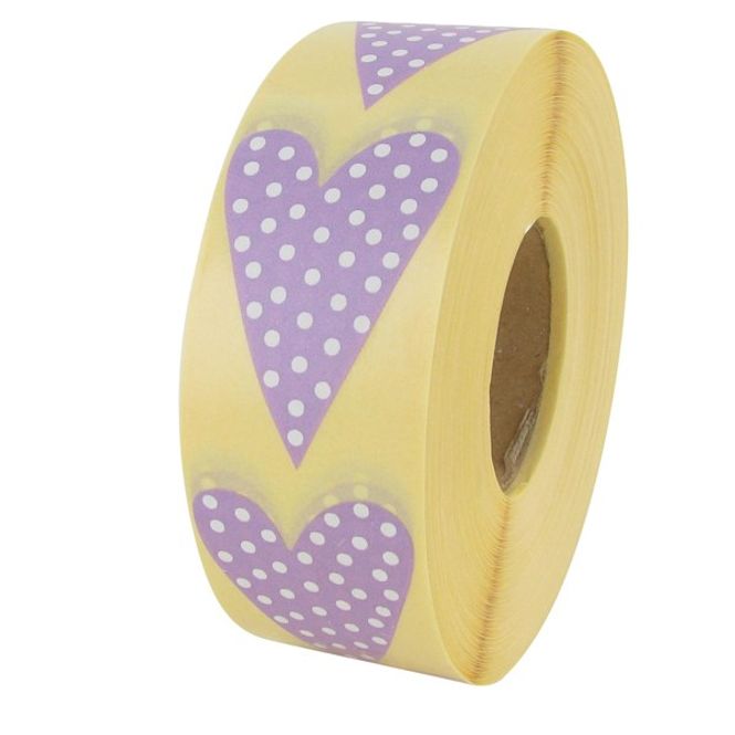 Hovedbilde Etikett hjerte lilla med hvite prikker 32x48mm ...