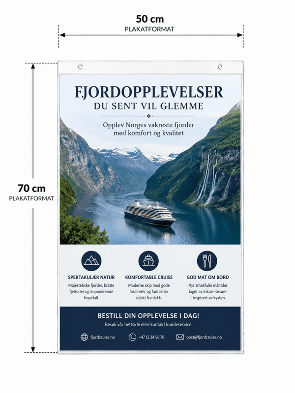 Plakatlomme 50 × 70 cm med maljer – antirefleks