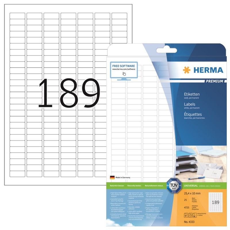 Etiketter Premium A4 25,4x10,0mm (4725) Herma