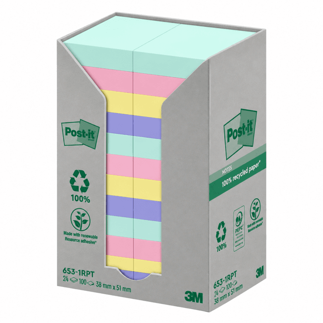 Hovedbilde Post-it Recycled mix colors 38x51 100ark x 24 ...