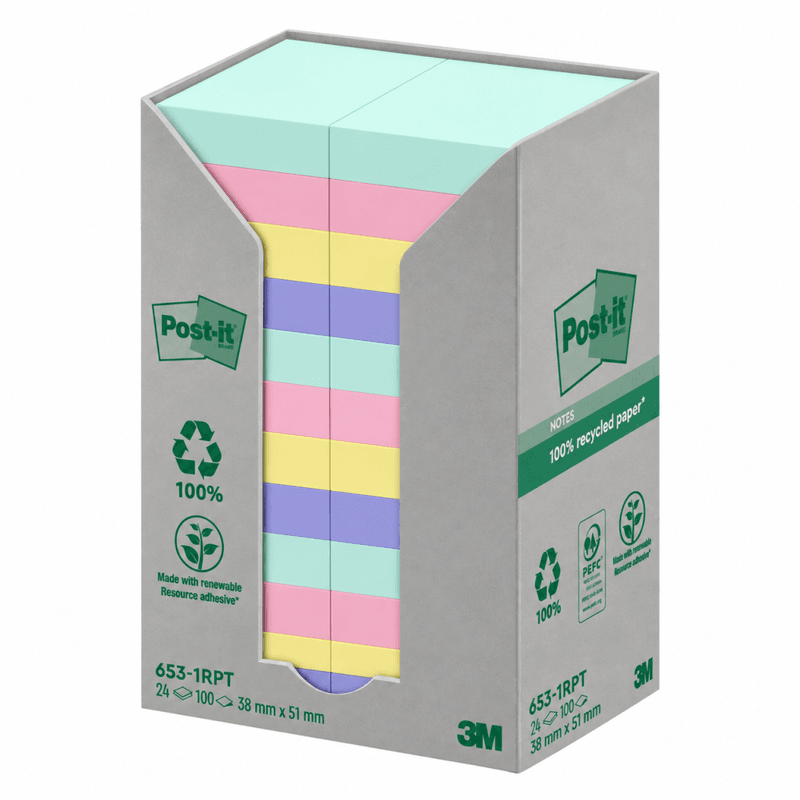 Post-it Recycled mix colors 38x51 100ark x 24 stk.